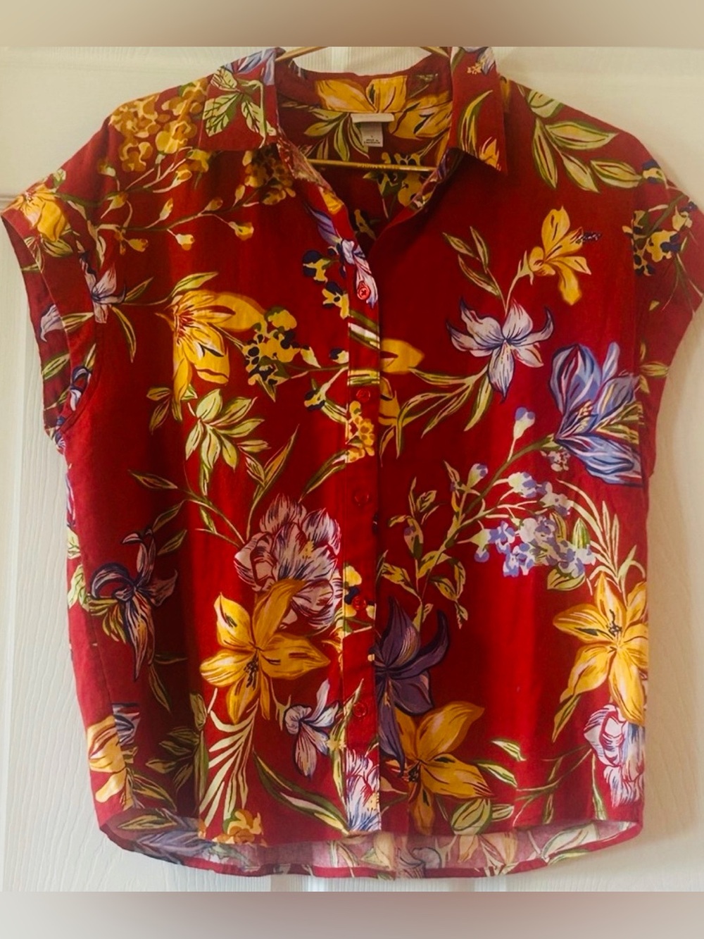 a new day Red Floral Button-Front Women's Blouse